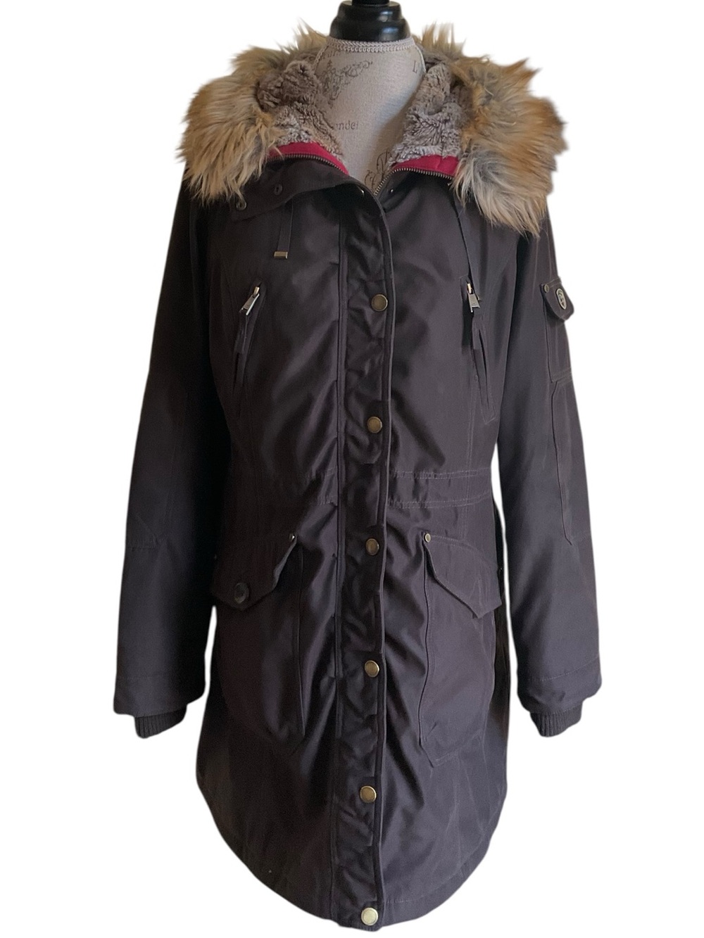 1 Madison Expedition Women's Faux Fur Hooded Parka Jacket Size Large EUC